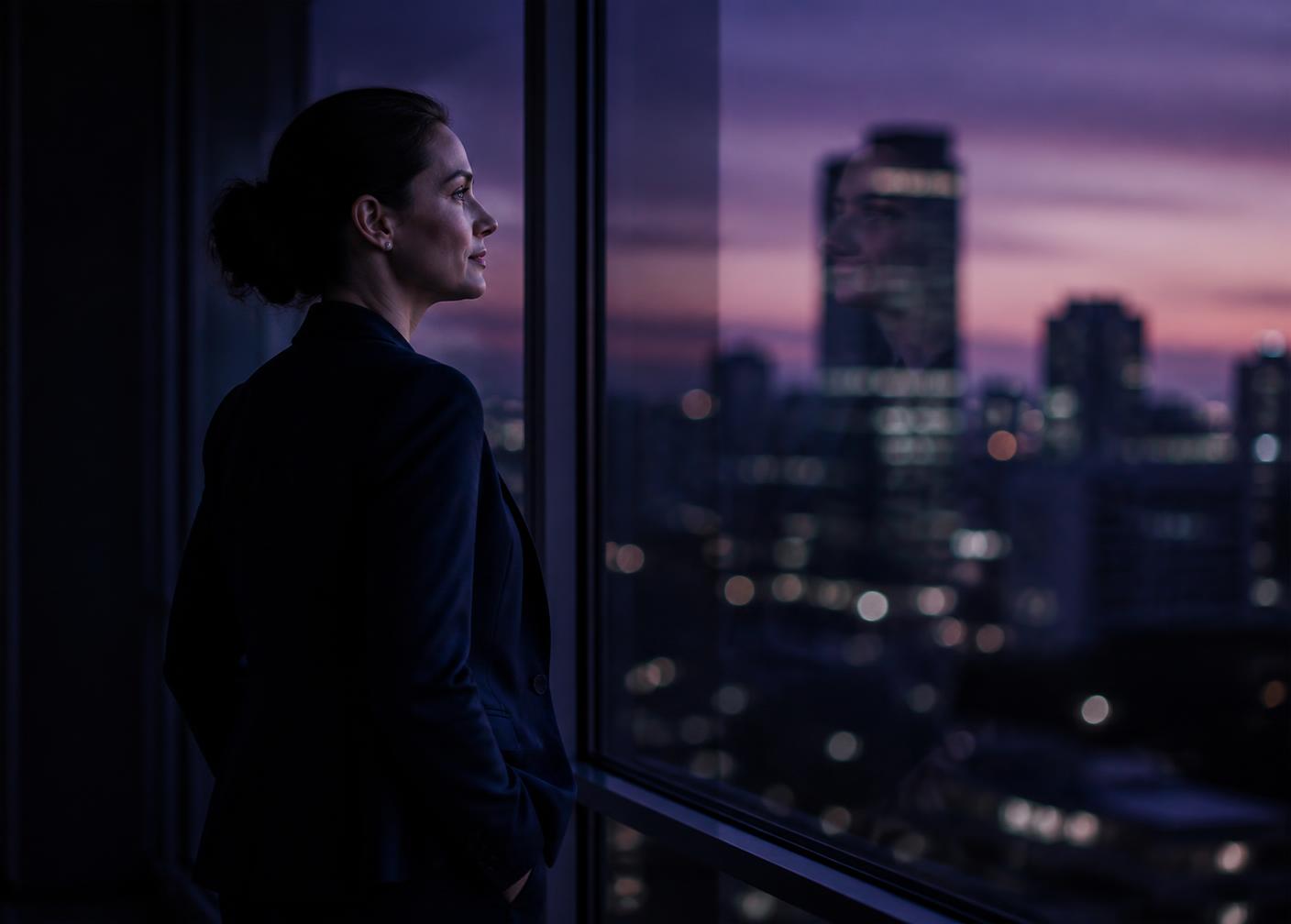A person facing an open horizon at sunrise